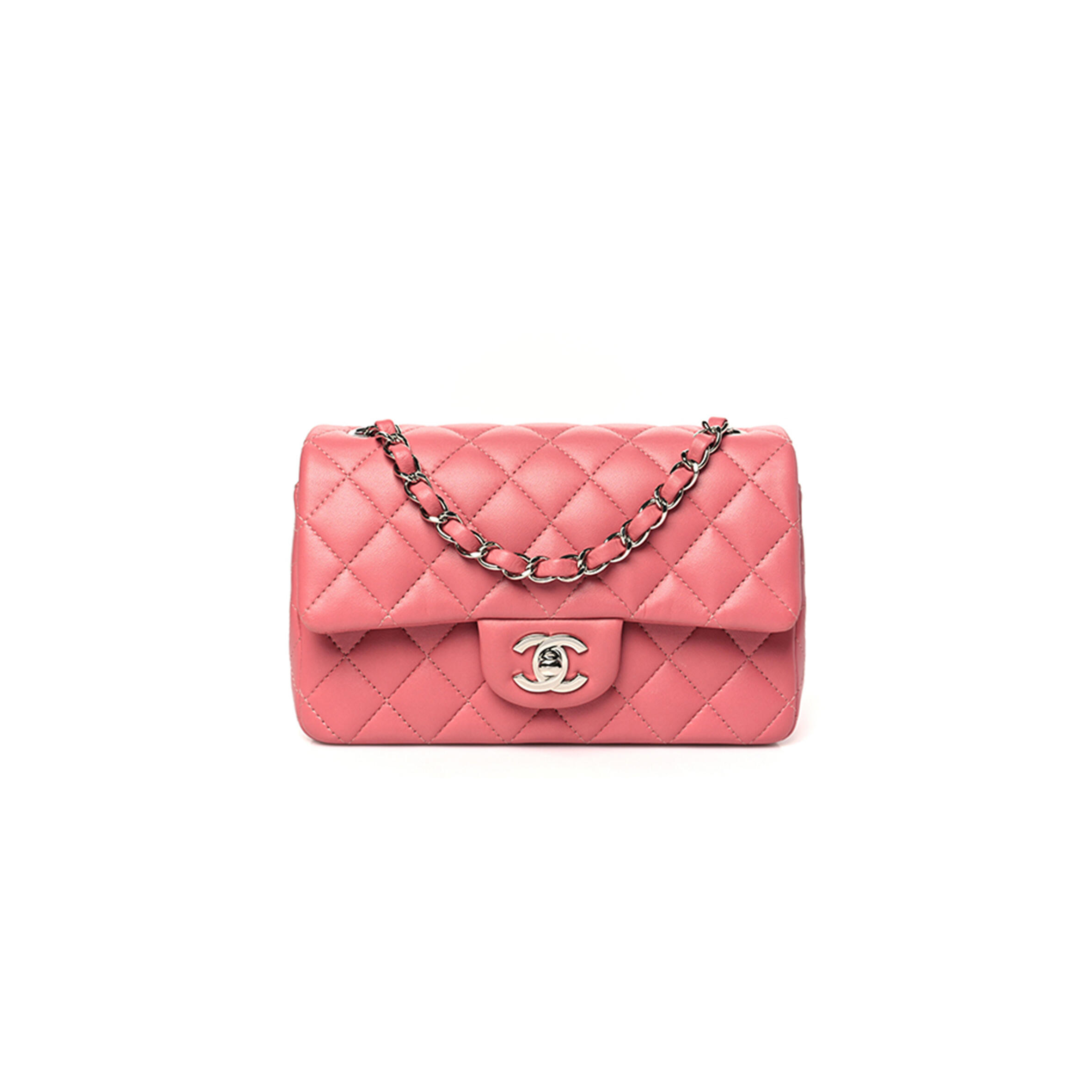 Ch*el lambskin quilted mini rectangular flap pink a01116 (20*13*6cm)